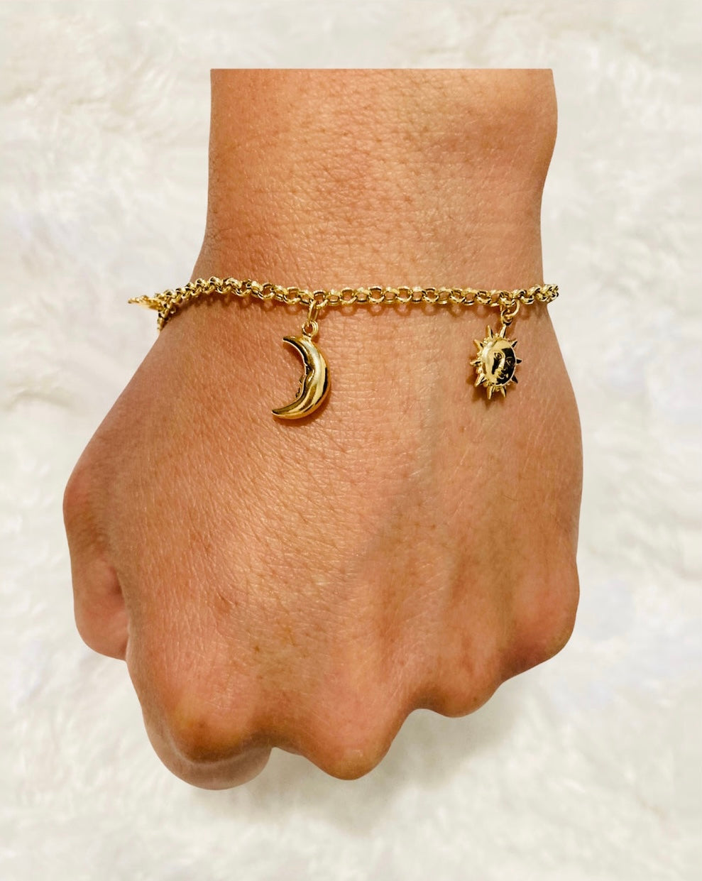 18K Charm Rolo Bracelet Sun & Moon Size 7.5