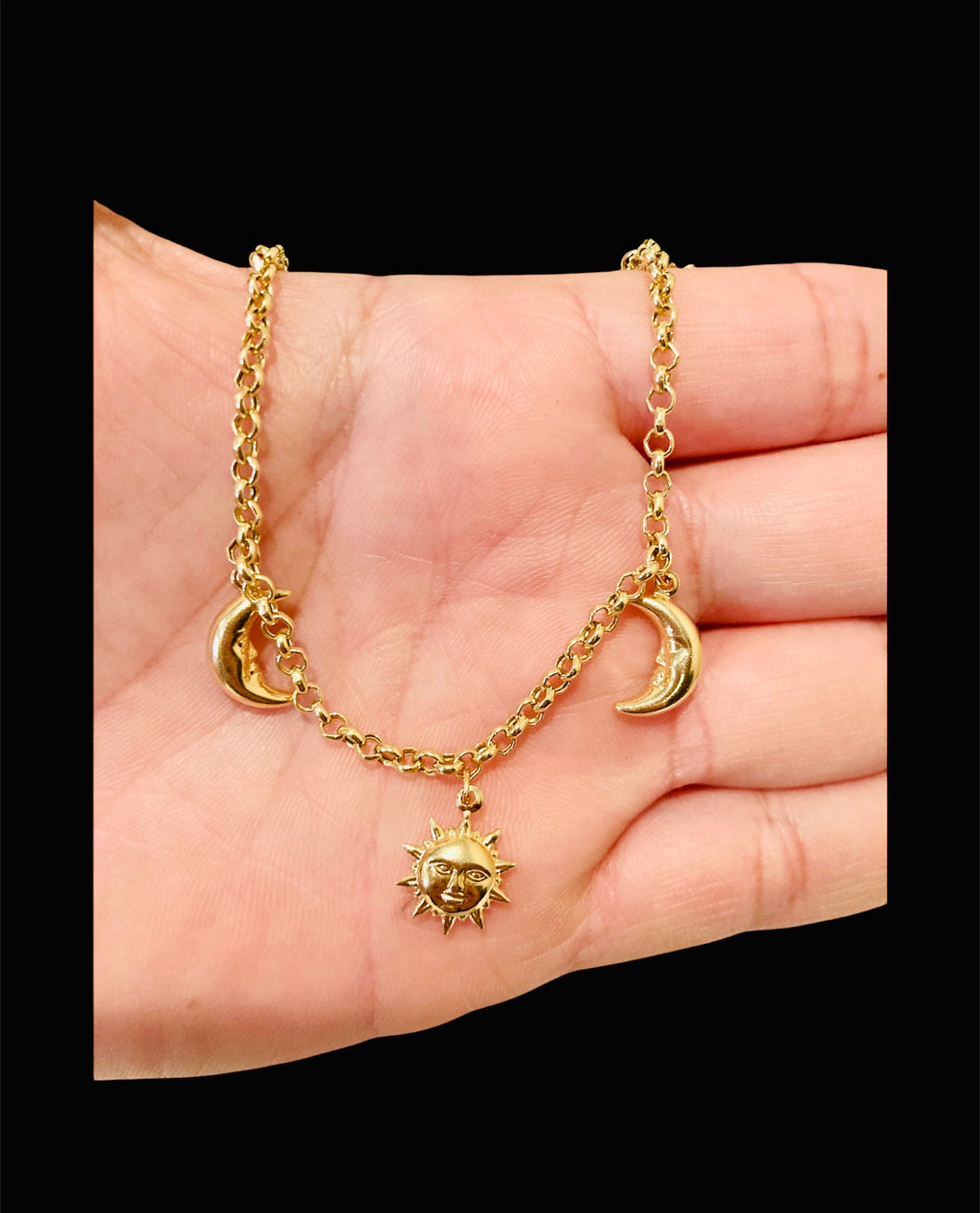 18K Charm Rolo Bracelet Sun & Moon Size 7.5